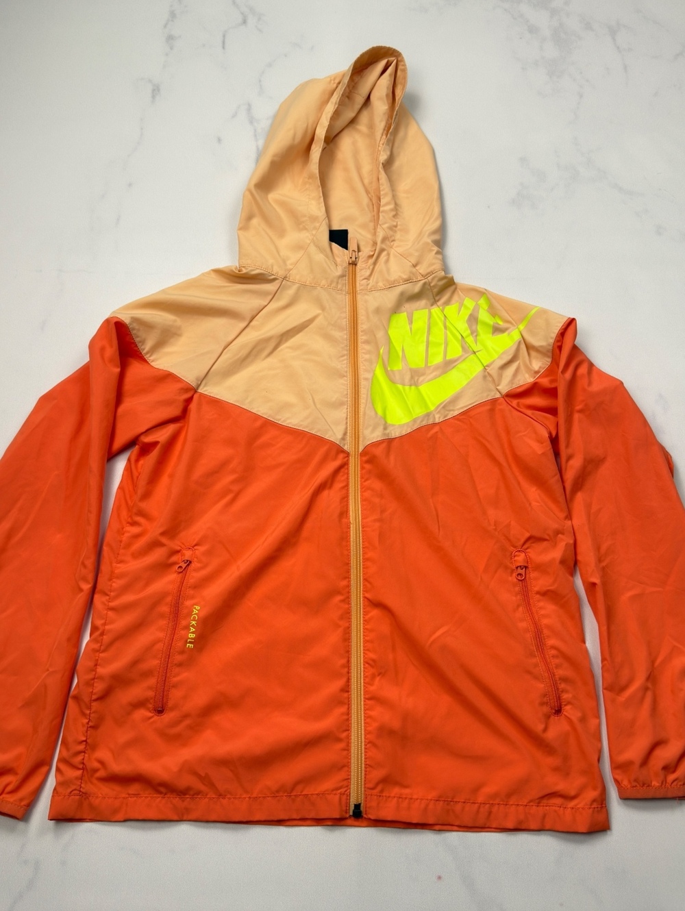 Nike Windbreaker Jacket Orange Peach Colorblock Hooded - Boys Large
